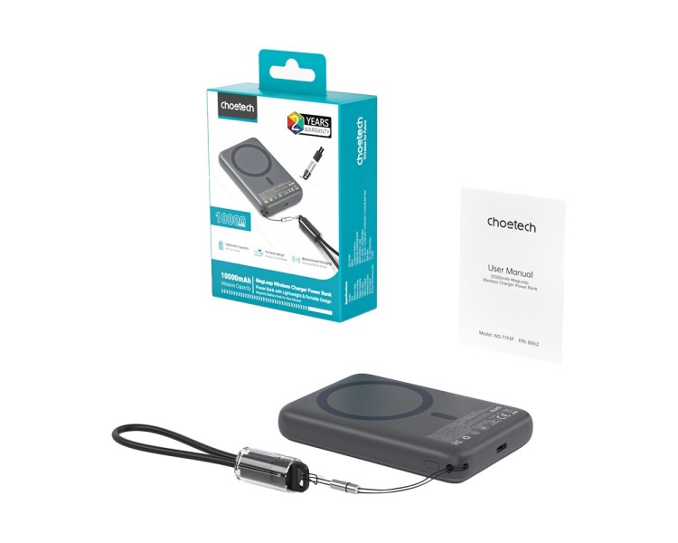 Повербанк 10000mAh Choetech B862 Grey 22.5W QC3.0 PD3.0 бездротова магнітна зарядка MagSafe