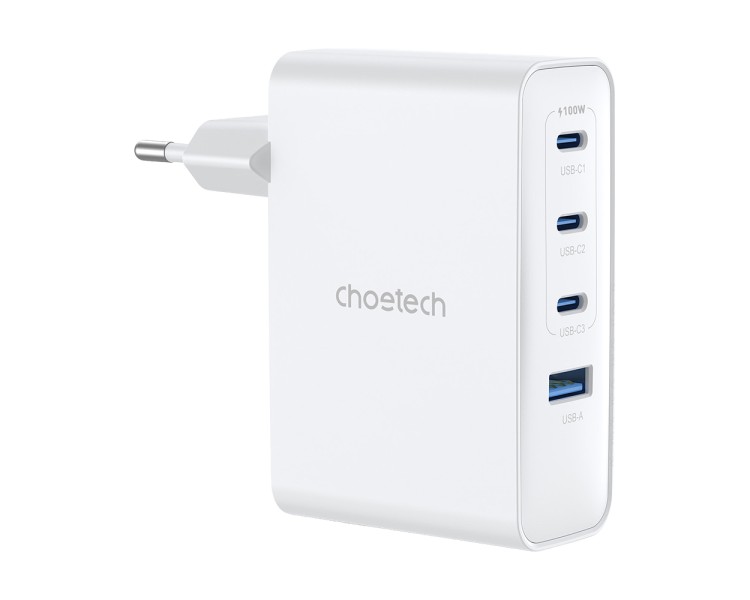 Мережевий зарядний пристрій Choetech PD9002 PD100W GAN USB-A+3xUSB-C White
