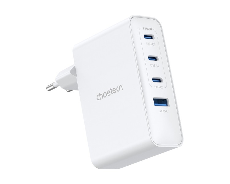 Мережевий зарядний пристрій Choetech PD9002 PD100W GAN USB-A+3xUSB-C White