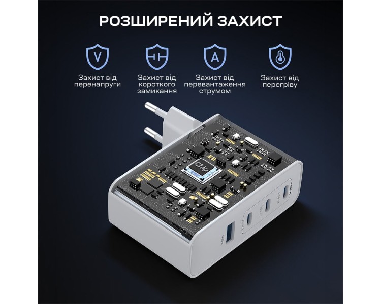 Мережевий зарядний пристрій Choetech PD9002 PD100W GAN USB-A+3xUSB-C White