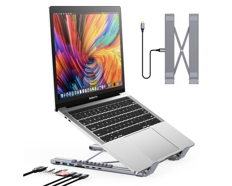 USB-C хаб-підставка 7-в-1 Choetech M57 HDMI 4K@30Hz, 2 USB 3.0, USB-C Data, USB-C PD 100W, SD-card, TF-card