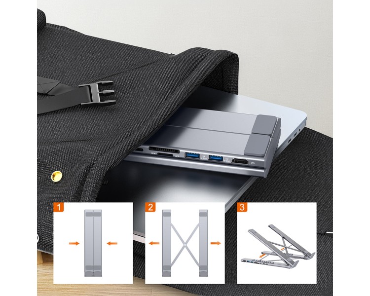 USB-C хаб-підставка 7-в-1 Choetech M57 HDMI 4K@30Hz, 2 USB 3.0, USB-C Data, USB-C PD 100W, SD-card, TF-card