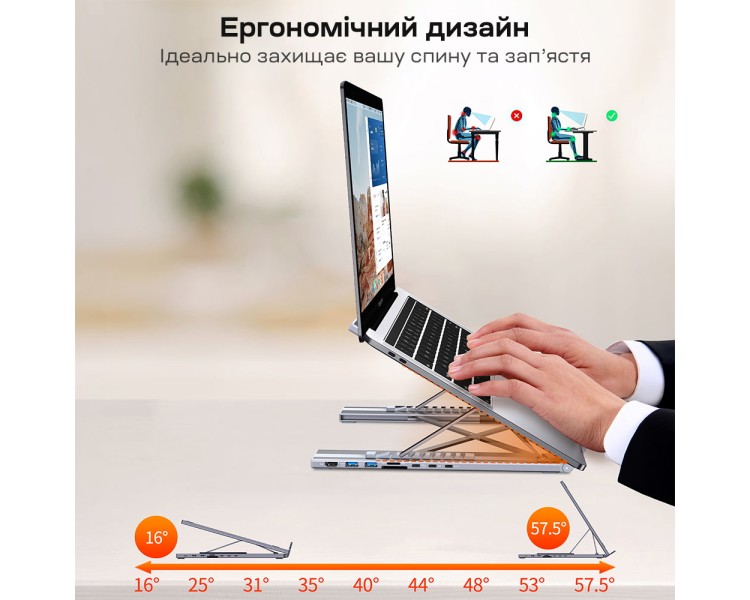 USB-C хаб-підставка 7-в-1 Choetech M57 HDMI 4K@30Hz, 2 USB 3.0, USB-C Data, USB-C PD 100W, SD-card, TF-card