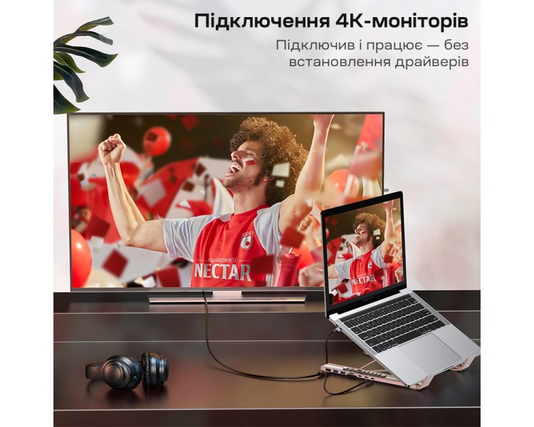 USB-C хаб-підставка 7-в-1 Choetech M57 HDMI 4K@30Hz, 2 USB 3.0, USB-C Data, USB-C PD 100W, SD-card, TF-card