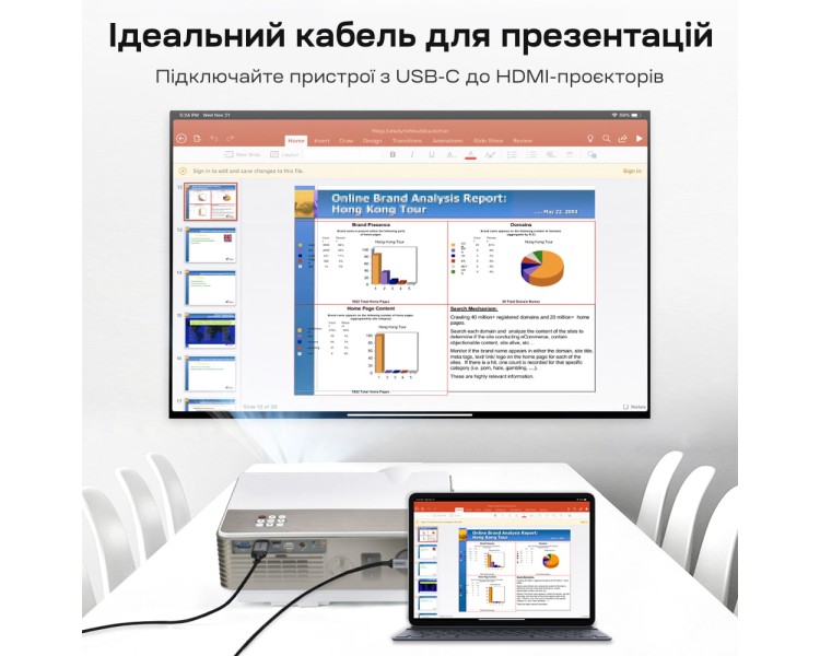Кабель Choetech CH0021 Black USB-C to HDMI 4K@60Hz 1.8m