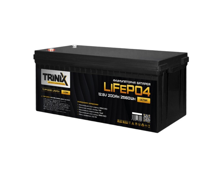 Акумуляторна батарея літій-залізо-фосфатна 12.8В 200А*год Trinix TLFP-12200 Ultra LiFePO4 з Bluetooth (Black)