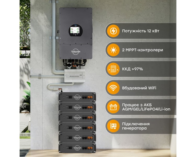 Гібридний трифазний інвертор Voltsmile 12kW hybrid EU-IP65
