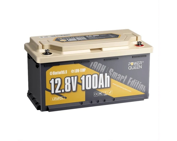 Акумуляторна батарея літій-залізо-фосфатна з Bluetooth 12.8В 100А*год LiFePO4 Power Queen H190 P12V100-100-RV190-BT-4-AC150