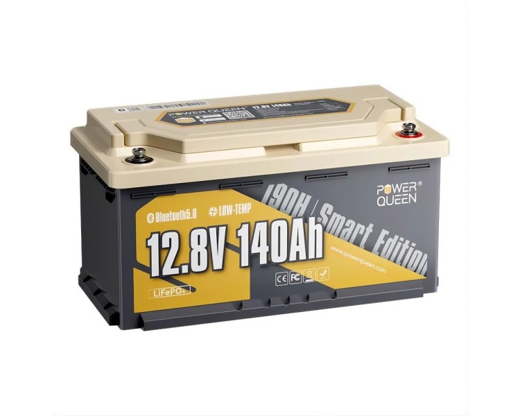 Акумуляторна батарея літій-залізо-фосфатна з Bluetooth 12.8В 140А*год LiFePO4 Power Queen H190 P12V140-150-RV190-BT-4-AC150