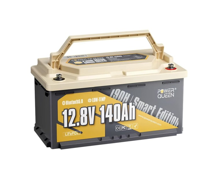 Акумуляторна батарея літій-залізо-фосфатна з Bluetooth 12.8В 140А*год LiFePO4 Power Queen H190 P12V140-150-RV190-BT-4-AC150