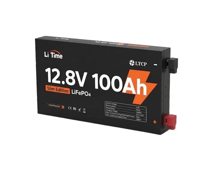 Акумуляторна батарея літій-залізо-фосфатна 12.8В 100А*год LiFePO4 LiTime Slim 12V100-100-SLIM-LTCP-4-SE100 ультратонка