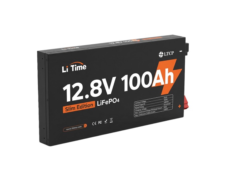 Акумуляторна батарея літій-залізо-фосфатна 12.8В 100А*год LiFePO4 LiTime Slim 12V100-100-SLIM-LTCP-4-SE100 ультратонка