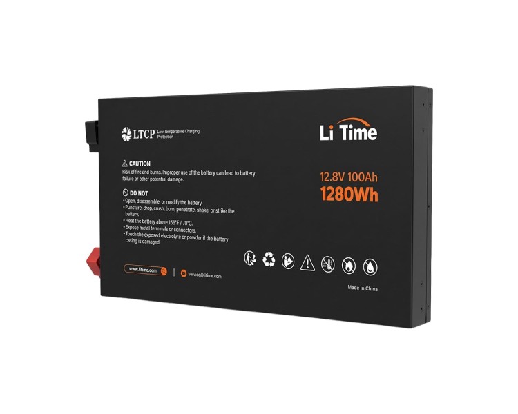 Акумуляторна батарея літій-залізо-фосфатна 12.8В 100А*год LiFePO4 LiTime Slim 12V100-100-SLIM-LTCP-4-SE100 ультратонка