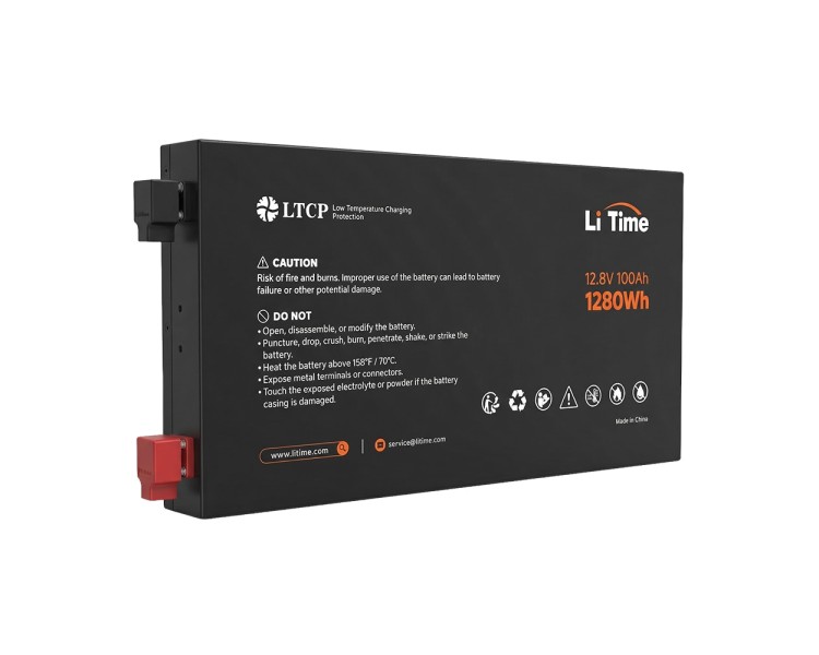 Акумуляторна батарея літій-залізо-фосфатна 12.8В 100А*год LiFePO4 LiTime Slim 12V100-100-SLIM-LTCP-4-SE100 ультратонка