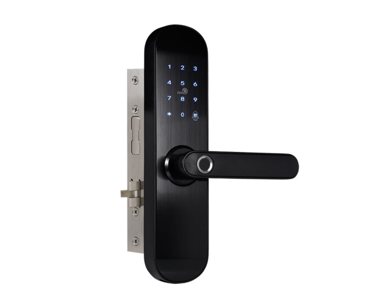 Замок біометричний автономний Trinix TRL-5103BTF Black Right з Bluetooth, зчитувачем відбитків пальців і карт Mifare