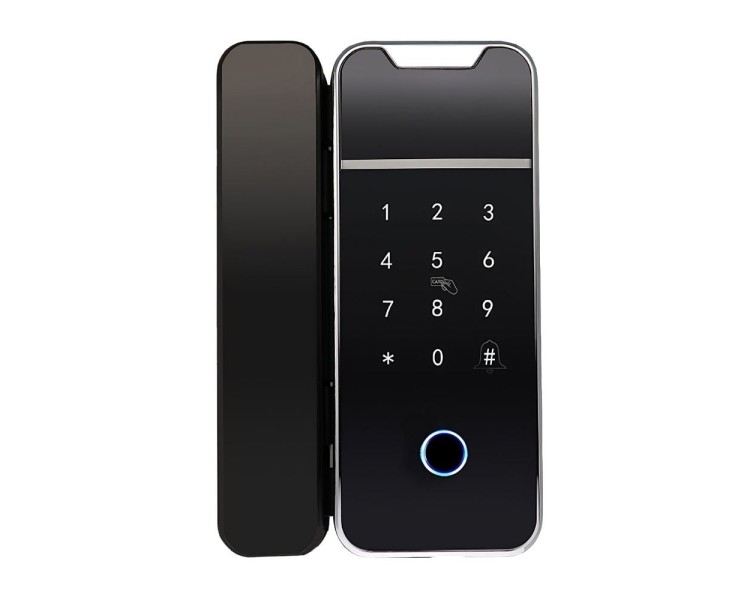 Замок біометричний автономний на скляні двері Trinix TRL-3307BTG з Bluetooth, зчитувачем відбитків пальців і карт Mifare