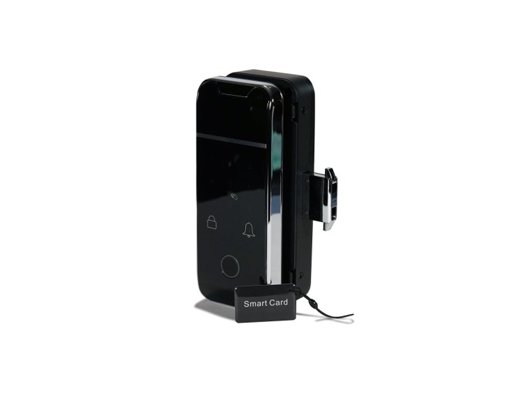 Замок біометричний автономний на скляні двері Trinix TRL-3307BTG з Bluetooth, зчитувачем відбитків пальців і карт Mifare