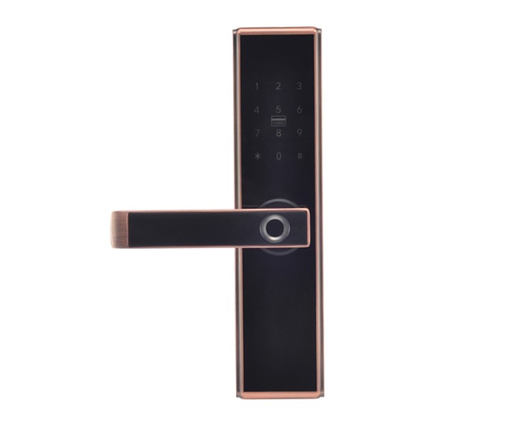 Замок біометричний автономний Trinix  TRL-5109BTF Red Bronze Left з Bluetooth, зчитувачем відбитків пальців і карт Mifare