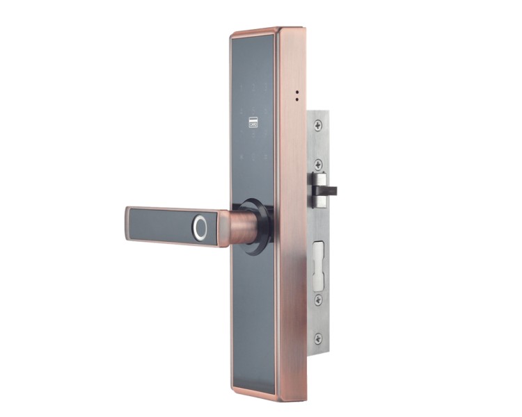 Замок біометричний автономний Trinix  TRL-5109BTF Red Bronze Left з Bluetooth, зчитувачем відбитків пальців і карт Mifare