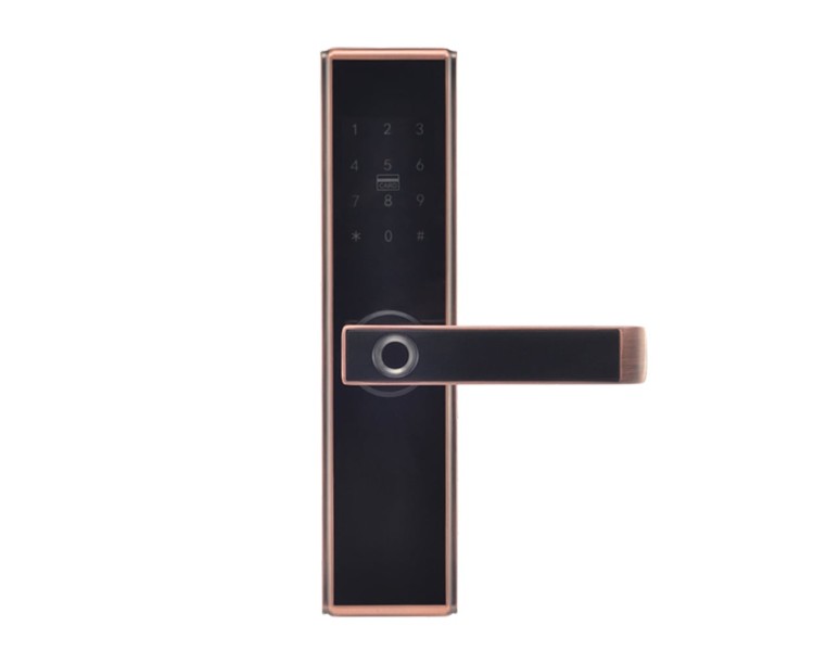 Замок біометричний автономний Trinix TRL-5109BTF Red Bronze Right з Bluetooth, зчитувачем відбитків пальців і карт Mifare