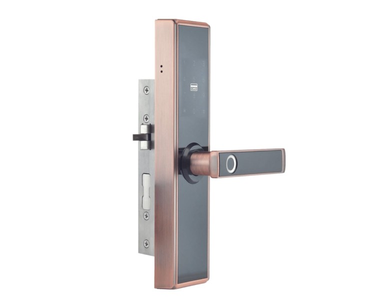 Замок біометричний автономний Trinix TRL-5109BTF Red Bronze Right з Bluetooth, зчитувачем відбитків пальців і карт Mifare
