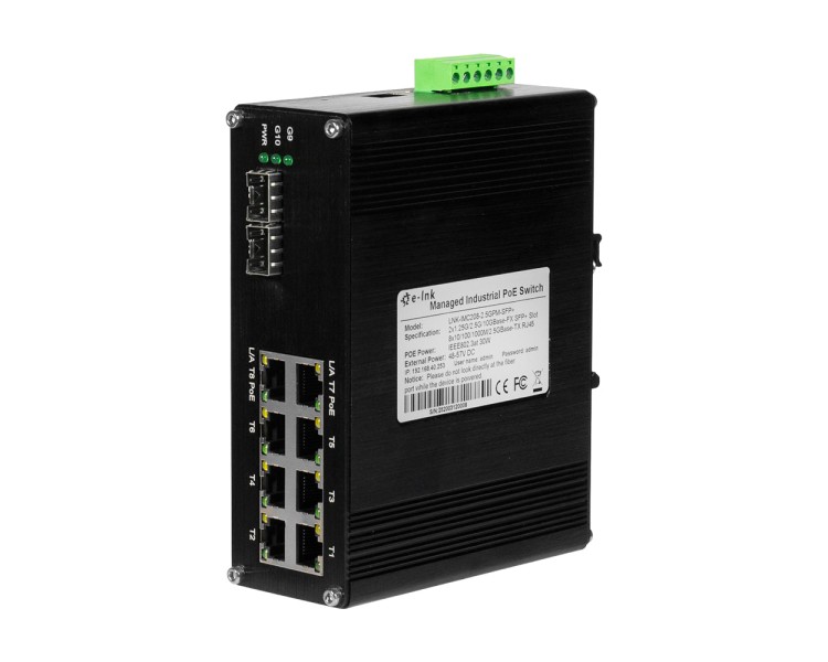 PoE-комутатор 10-портовий керований L2+ E-LINK LNK-IMC208-2.5GPM-SFP+ 2.5G з 8 портами PoE, 240W