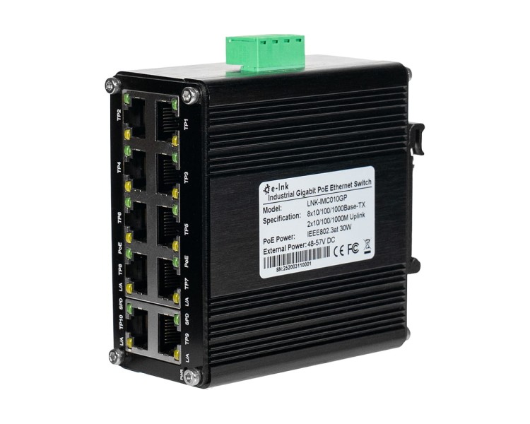 PoE-комутатор 10-портовий E-LINK LNK-IMC010GP з 8 портами PoE