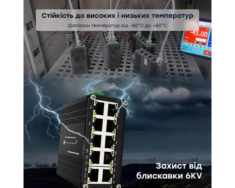 PoE-комутатор 10-портовий E-LINK LNK-IMC010GPB з 8 портами PoE
