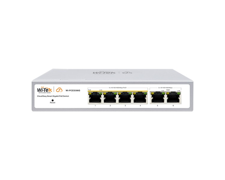 PoE-комутатор 6-портовий керований Wi-Tek WI-PCES306G V2 гігабітний, 4x1000Mbps PoE+, 2x1000Mbps Uplink, 60W, Cloud, ONVIF
