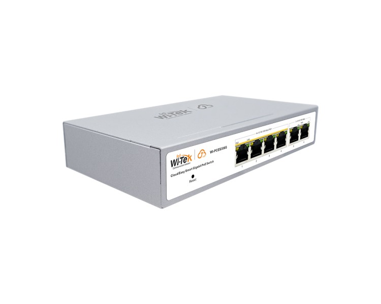 PoE-комутатор 6-портовий керований Wi-Tek WI-PCES306G V2 гігабітний, 4x1000Mbps PoE+, 2x1000Mbps Uplink, 60W, Cloud, ONVIF
