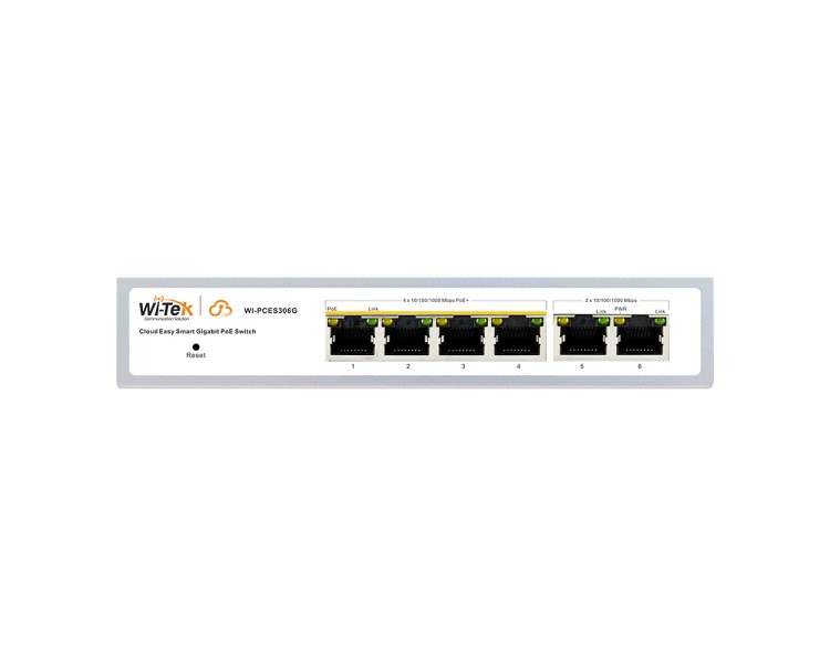 PoE-комутатор 6-портовий керований Wi-Tek WI-PCES306G V2 гігабітний, 4x1000Mbps PoE+, 2x1000Mbps Uplink, 60W, Cloud, ONVIF