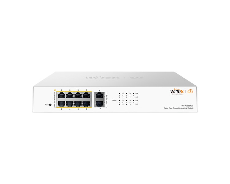 PoE-комутатор 10-портовий керований Wi-Tek WI-PCES310G гігабітний 8x1000Mbps PoE+, 2x1000Mbps Uplink, 110W, Cloud, ONVIF