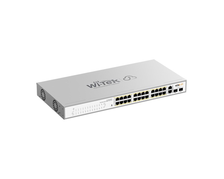 PoE-комутатор 28-портовий керований Wi-Tek WI-PCES328GFH гігабітний 24x1000Mbps PoE+, 2x1000Mbps Uplink, 2xSFP, 235W, Cloud, ONVIF