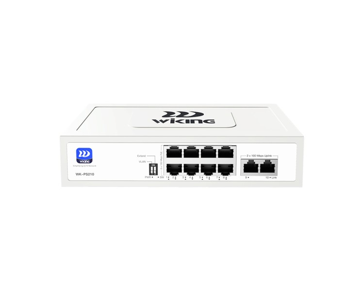 PoE-комутатор 10-портовий некерований Wiking WK-PS210 V2, 8x100Mbps PoE, 2x100Mbps Uplink, 76W