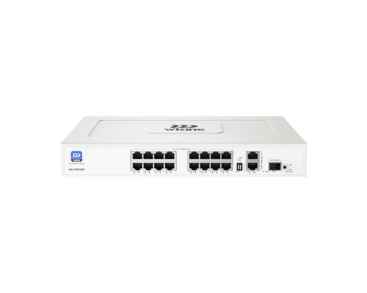 PoE-комутатор 19-портовий некерований Wiking WK-PS219GF, 16x100Mbps PoE, 2x1000Mbps Uplink, 1x1000Mbps SFP, 180W