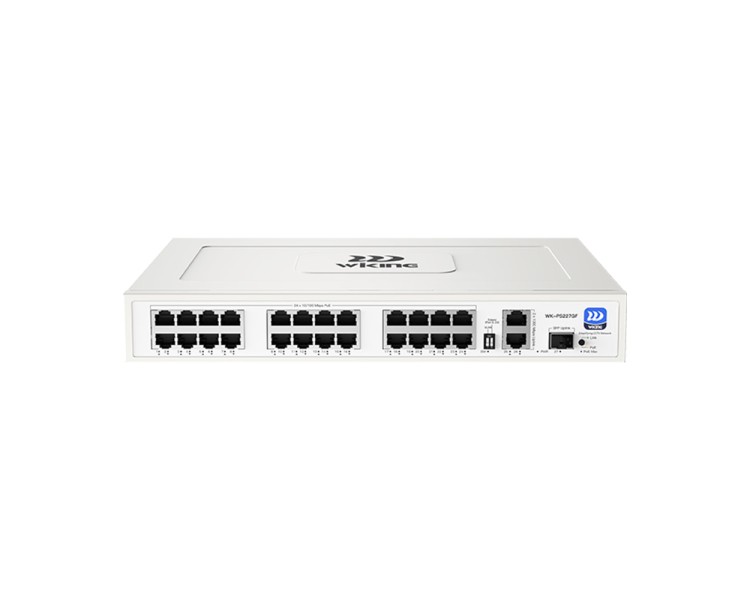 PoE-комутатор 27-портовий некерований Wiking WK-PS227GF, 24x100Mbps PoE, 2x1000Mbps Uplink, 1x1000Mbps SFP, 270W
