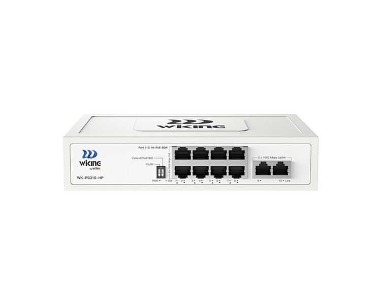 PoE-комутатор 10-портовий некерований Wiking WK-PS310-HP гігабітний, 8x1000Mbps PoE, 2x1000Mbps Uplink, 110W