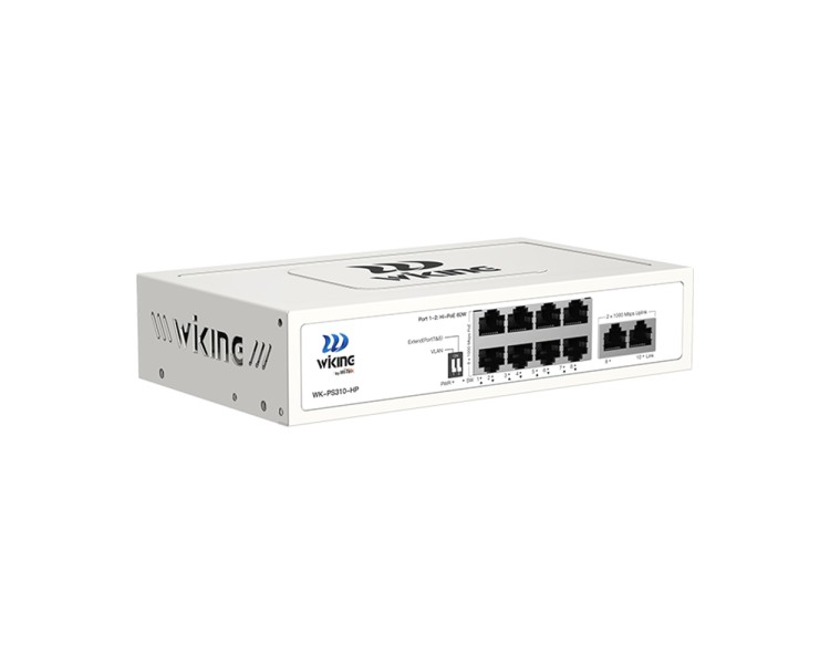 PoE-комутатор 10-портовий некерований Wiking WK-PS310-HP гігабітний, 8x1000Mbps PoE, 2x1000Mbps Uplink, 110W