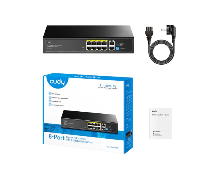 PoE-комутатор 10-портовий некерований Cudy GS1010PE 8 портів PoE+ гігабітний 120W