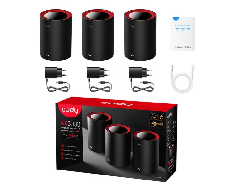 Маршрутизатор WiFi Mesh-система WiFi 6 2.5G Cudy M3000 Black (3-Pack) 3 штуки дводіапазонні AX3000