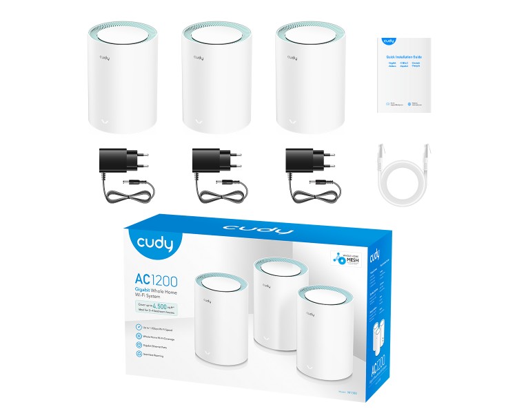 Маршрутизатор WiFi Mesh-система WiFi 5 Cudy M1300 (3-Pack) 3 штуки дводіапазонні гігабітні AC1200