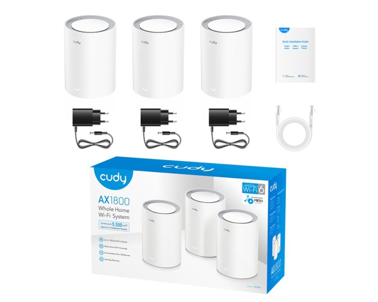 Маршрутизатор WiFi Mesh-система WiFi 6 Cudy M1800 (3-Pack) 3 штуки дводіапазонні гігабітні AX1800