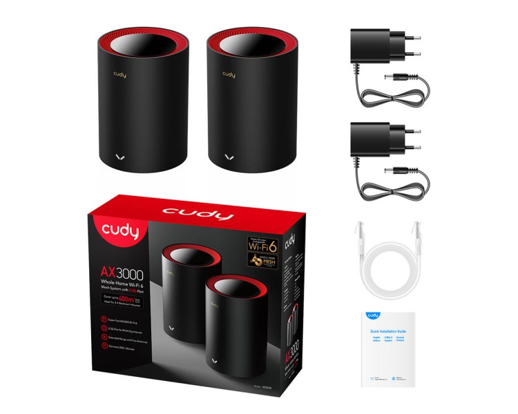 Маршрутизатор WiFi Mesh-система WiFi 6 2.5G Cudy M3000 Black (2-Pack) 2 штуки дводіапазонні AX3000