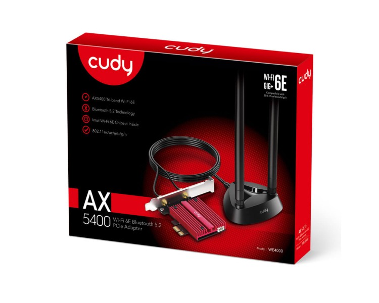 Адаптер WiFi 6E Cudy WE4000 AX5400 PCI Express тридіапазонний з Bluetooth 5.2