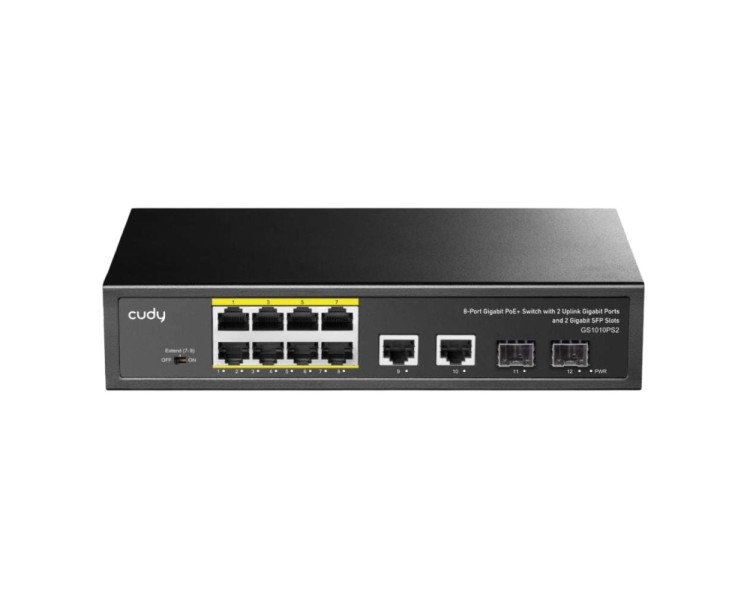 PoE-комутатор 12-портовий некерований Cudy GS1010PS2 гігабітний з 8 портами PoE+, 120W