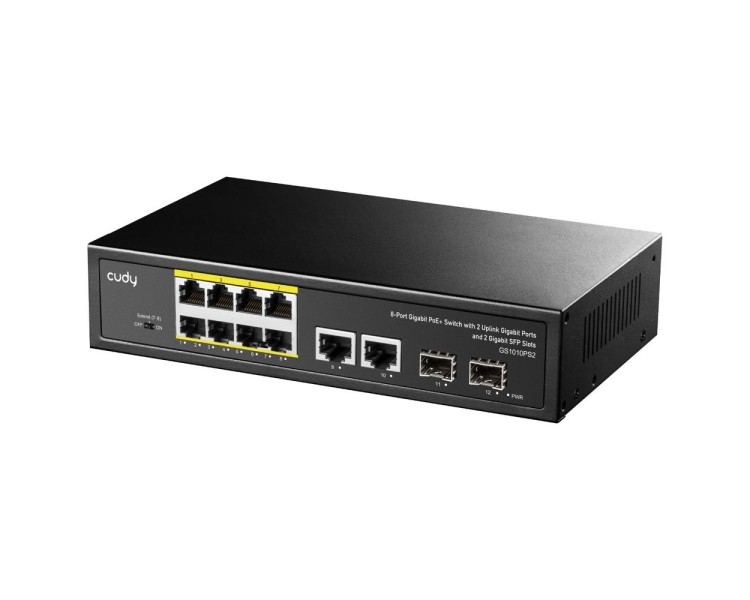 PoE-комутатор 12-портовий некерований Cudy GS1010PS2 гігабітний з 8 портами PoE+, 120W