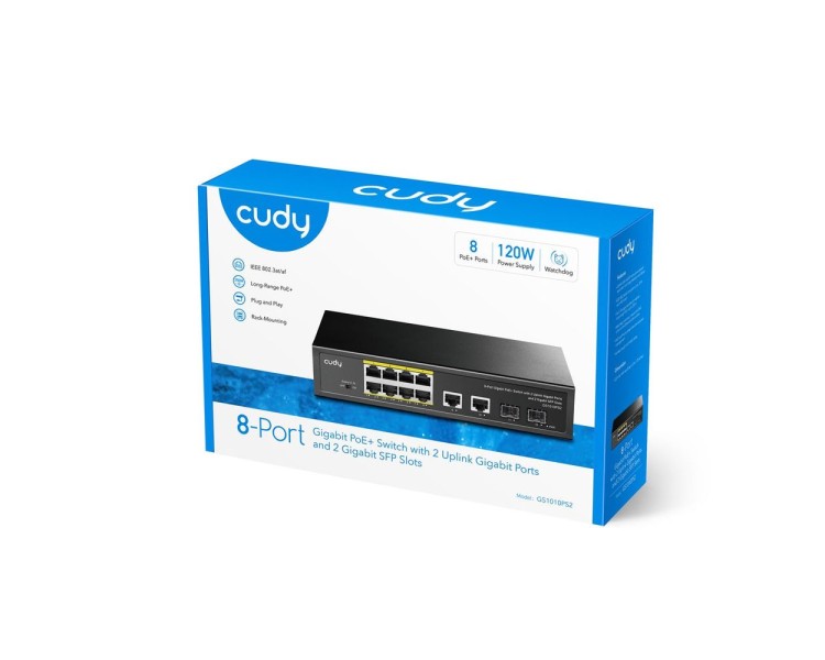 PoE-комутатор 12-портовий некерований Cudy GS1010PS2 гігабітний з 8 портами PoE+, 120W