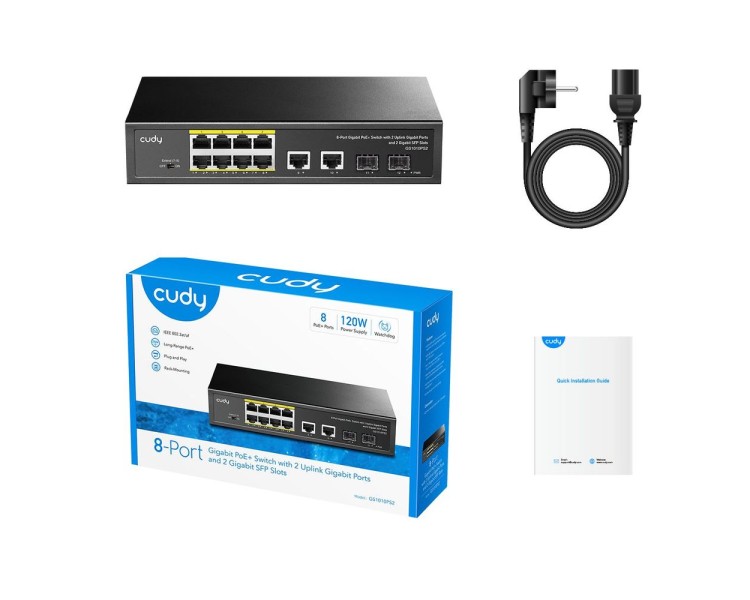 PoE-комутатор 12-портовий некерований Cudy GS1010PS2 гігабітний з 8 портами PoE+, 120W