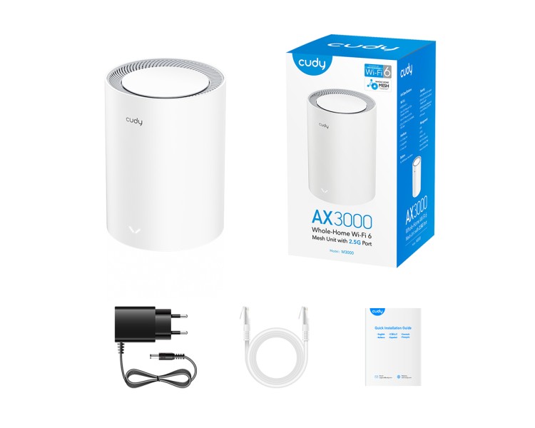 Маршрутизатор WiFi Mesh-система WiFi 6 2.5G Cudy M3000 V2.0 White (1-Pack) дводіапазонний AX3000
