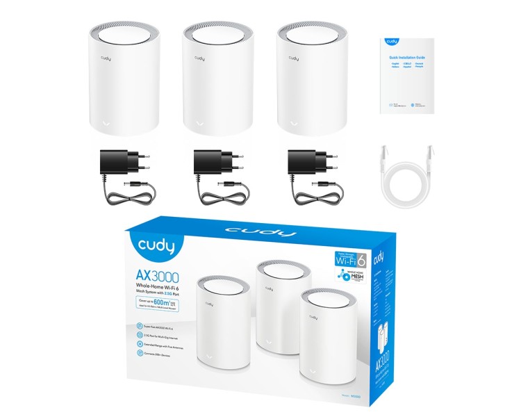 Маршрутизатор WiFi Mesh-система WiFi 6 2.5G Cudy M3000 V2.0 White (3-Pack) 3 штуки дводіапазонні AX3000